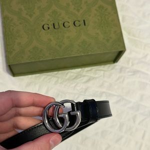 Authentic Gucci GG Marmont Thin Belt (silver)